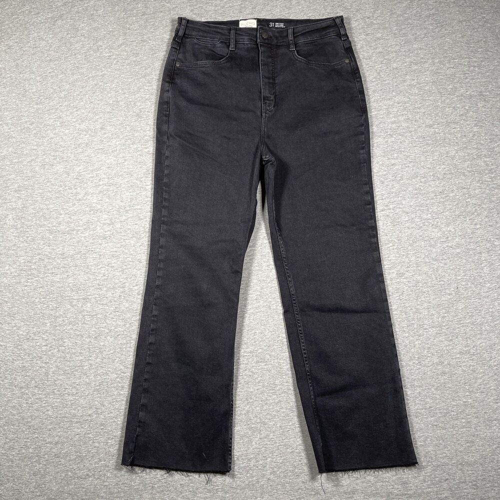 Pilcro Jeans Womens 31 Black Charcoal Wash High Rise Straight Raw Hem